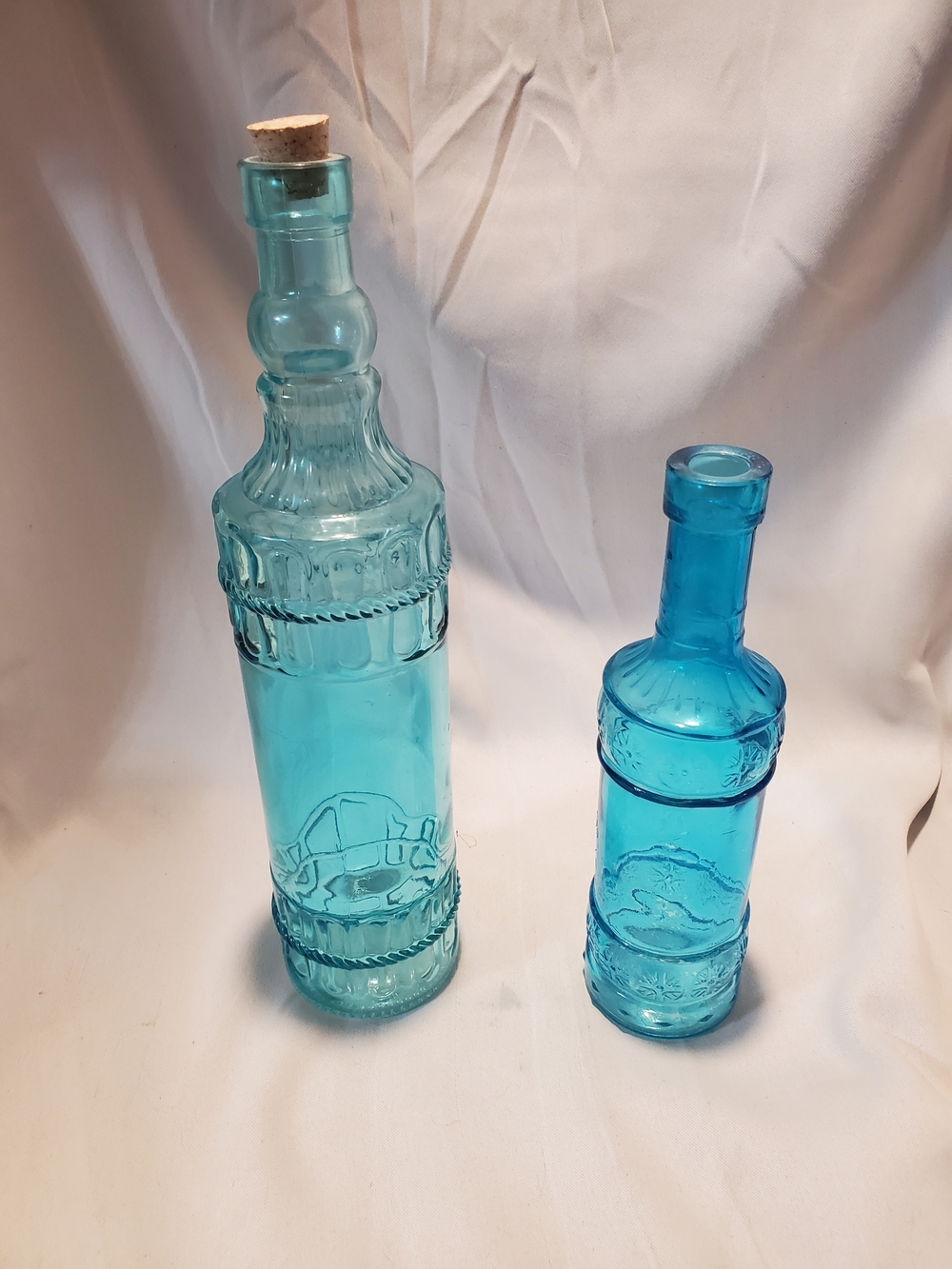 Vintage Style Turquoise Blue Glass Bottles Set of 2 – 12” & 9”